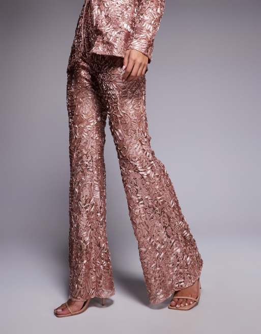 ASOS LUXE lace kick-flare tailored pants in blush - part of a set