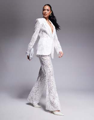 lace kick-flare tailored pants in ivory - part of a set-White