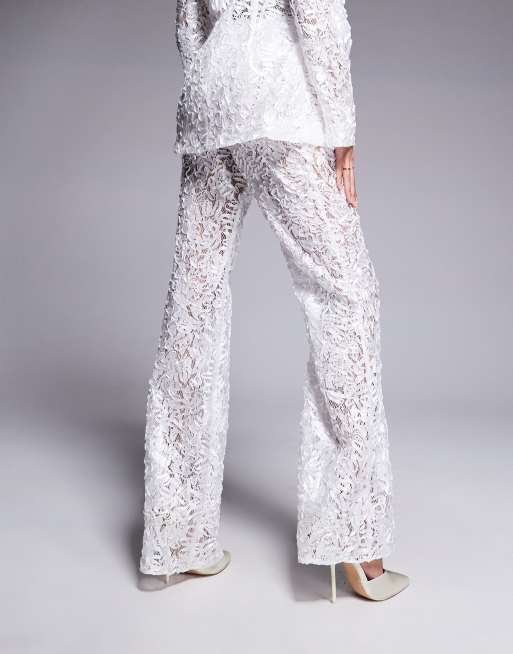ASOS LUXE lace kick-flare tailored pants in ivory (part of a set), 5 of 5