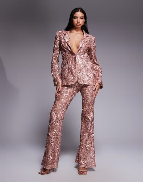 ASOS LUXE lace kick-flare tailored trouser co-ord in blush - view 1
