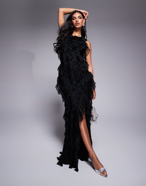 Black lace and chiffon dress hotsell