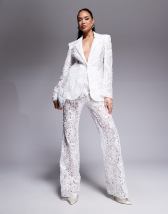 ASOS LUXE 3D floral ruffle micro mini skirt with drop pearl embellishment in white