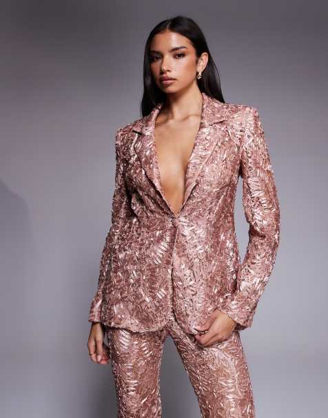 ASOS LUXE lace tailored blazer co-ord in blush - view 1
