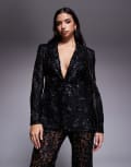 [ASOS LUXE] ASOS LUXE lace tailored blazer in black (part of a set) 16 BLACK