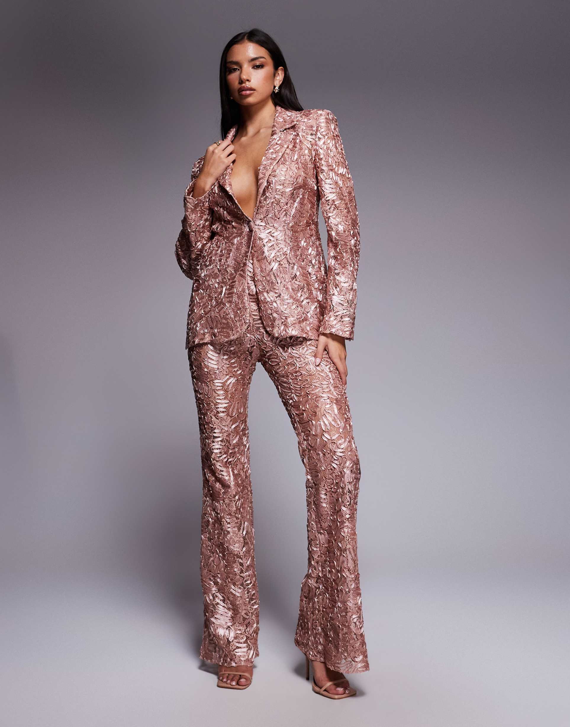 asos luxe lace tailored blazer in blush - part of a set