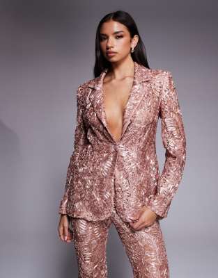 Asos Luxe Lace Tailored Blazer In Pink