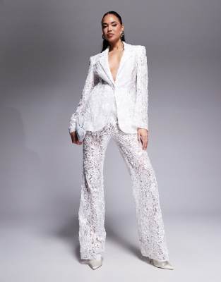 Asos Luxe Lace Tailored Co-ord Blazer In White