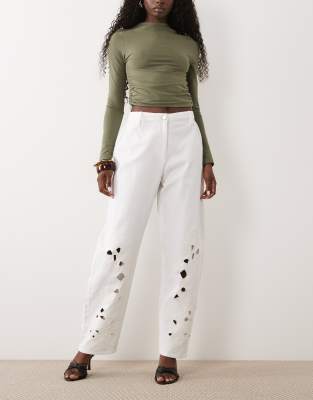 Asos Luxe Lazer Cut Out Barrel Pants In White