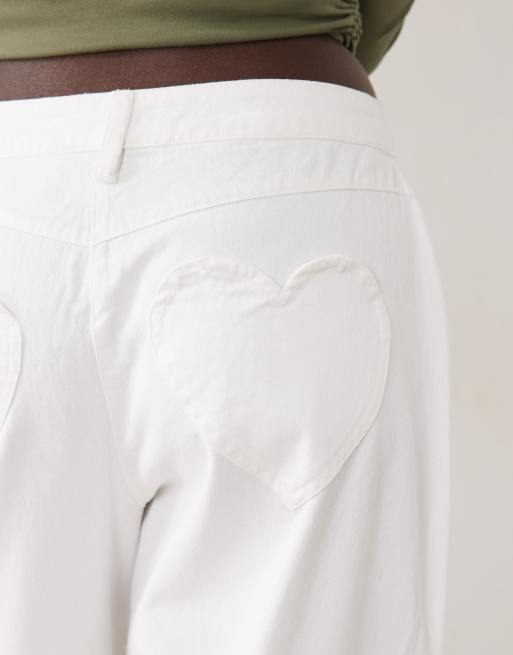 ASOS LUXE lazer cut out barrel pants in white, 3 of 5