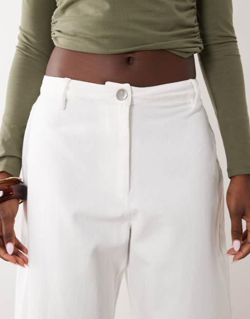 ASOS LUXE lazer cut out barrel pants in white, 5 of 5