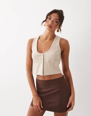 Asos Luxe Linen Vest With Gold Button Detail In Multi