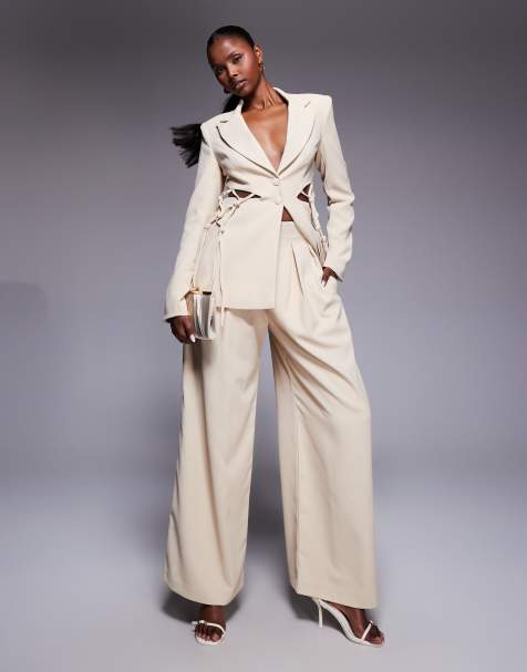 ASOS LUXE – Ljusbeige byxor med vida ben, del av set - view 1