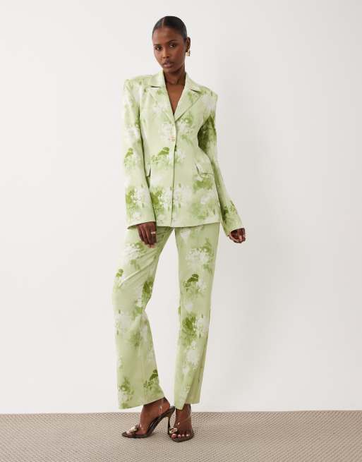 ASOS LUXE – Ljusgrön, figursydd kavaj med suddigt blommönster, del av set, 2 av 4