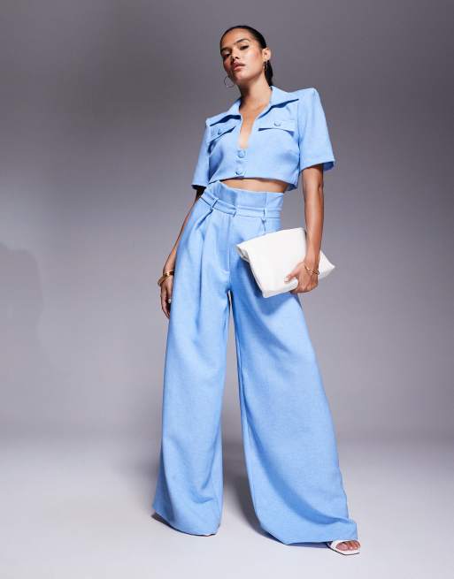 ASOS LUXE - Lyseblå cropped skjorte med skræddersyet pasform - Del af sæt, 3 af 4