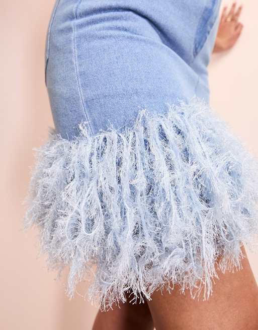 ASOS LUXE - Lyseblå mininederdel i denim med imiteret fjerkant, 5 af 5