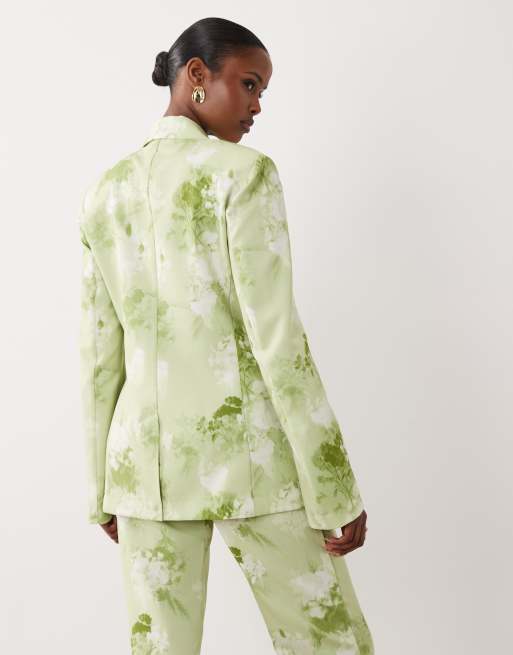 ASOS LUXE - Lysegrøn skræddersyet blazer med sløret blomstermønster - Del af sæt, 4 af 4