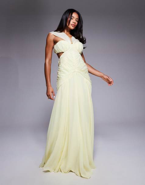 ASOS Luxe - Lysegul maxikjole i chiffon og organza med rynker og halterneck - view 1