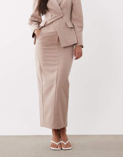 ASOS LUXE - Lyserød pencil-midinederdel med tern - Del af sæt, 4 af 5