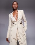 [ASOS LUXE] ASOS LUXE macrame blazer in stone (Part of a set)-Neutral 10 STONE