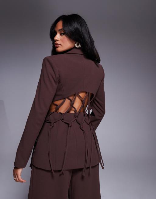 ASOS LUXE macrame tailored blazer co-ord in chocolate, 4 of 4