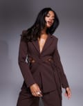[ASOS LUXE] ASOS LUXE macrame tailored blazer in chocolate (part of a set)-Brown 16 Taupe