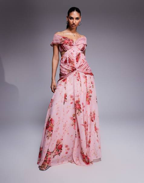 ASOS LUXE - Maxi jurk van organza en chiffon met ruches in bloemenprint - view 1