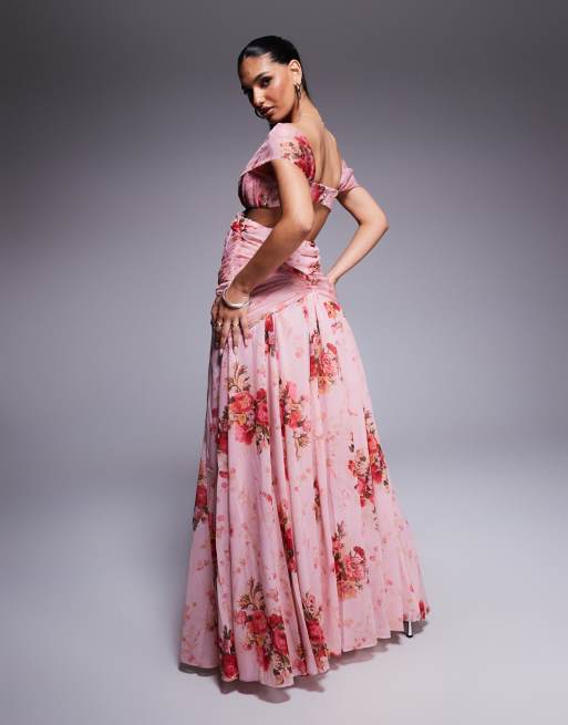 ASOS LUXE - Maxi jurk van organza en chiffon met ruches in bloemenprint, 2 van 4