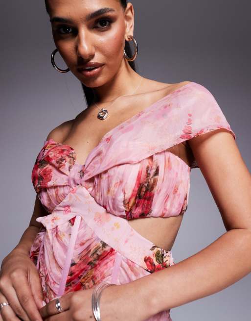 ASOS LUXE - Maxi jurk van organza en chiffon met ruches in bloemenprint, 3 van 4