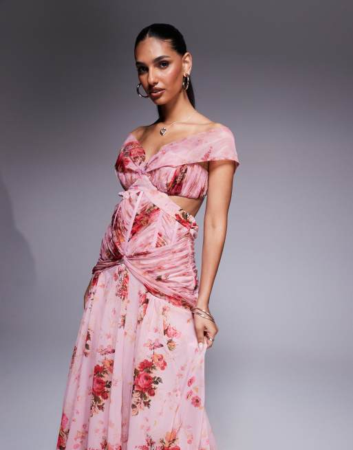 ASOS LUXE - Maxi jurk van organza en chiffon met ruches in bloemenprint, 4 van 4
