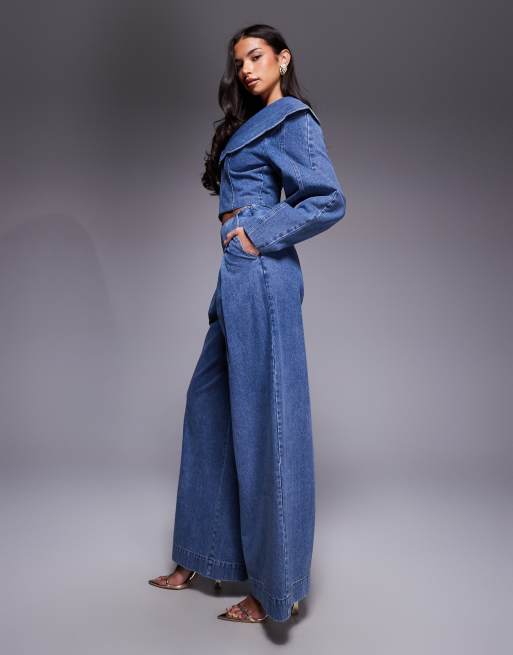 ASOS LUXE – Mellanblå jeans med vida ben och korsettdetalj, del av set, 2 av 5