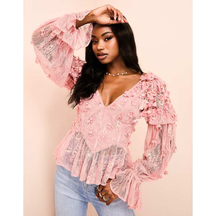 トップス AMICA ETERNAL FLOWER TOP PINK Rose-effect Top In Gabardine | Blumarine