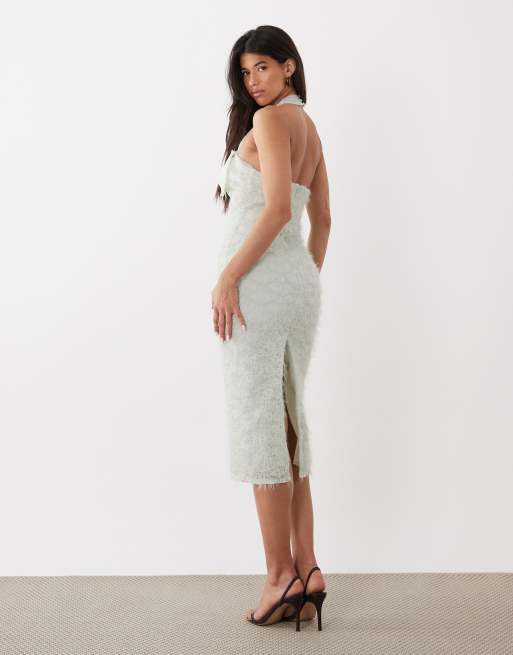 ASOS Luxe – Miętowa teksturowana sukienka midi z organzy, 2 z 4