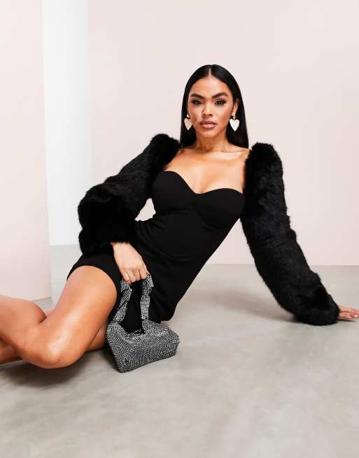 princess polly baby blue dress ZARA WOMEN XS, S, M, BLACK CONTRASTING FAUX FUR MIDI DRESS | 4722/243 NWT main image 1