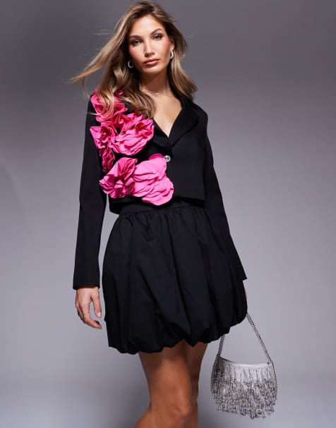 ASOS LUXE - Mini-jupe boule en popeline de coton - Noir - view 1