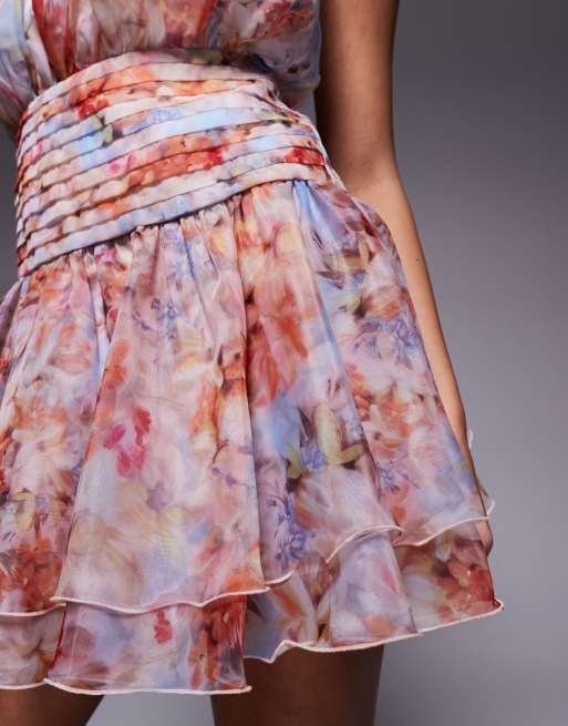 ASOS LUXE - Mini jurk met halternek, organza rok en bloemenprint, 4 van 4
