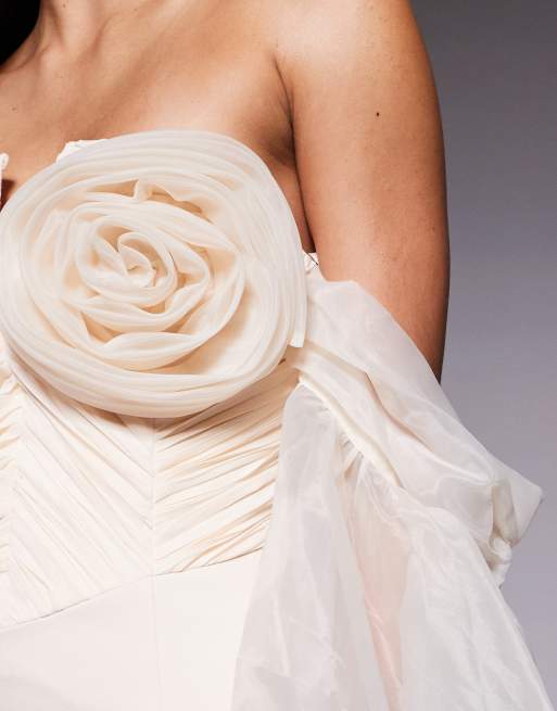 ASOS LUXE - Mini jurk met organza mouwen en corsage in crème, 4 van 4