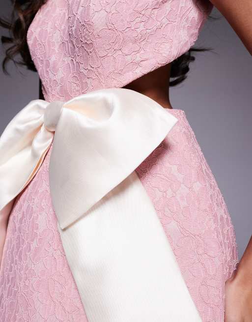 ASOS LUXE - Mini-jurk van kant met strik en blote rug in roze, 4 van 4