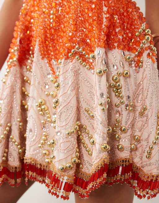 ASOS LUXE - Mini korsetjurk met cups en versiering in oranje, 3 van 4