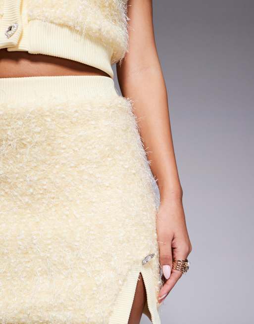ASOS LUXE - Minigonna in maglia color latticello testurizzata in coordinato, 4 di 5