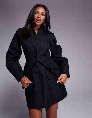 ASOS LUXE - Minigonna modellante strutturata nera in lino in coordinato - view 1