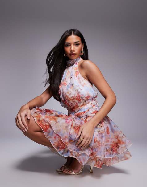 ASOS LUXE - Minikjole med halterneck og organza-nederdel samt blomstermønster - view 1