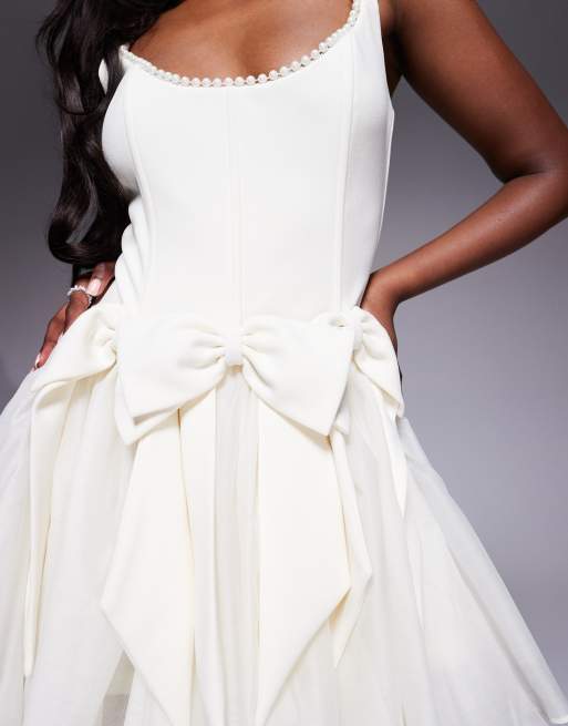 ASOS LUXE – Minikleid in Cremeweiß mit Perlenverzierung, Korsett-Design und Schleifen, 3 von 4