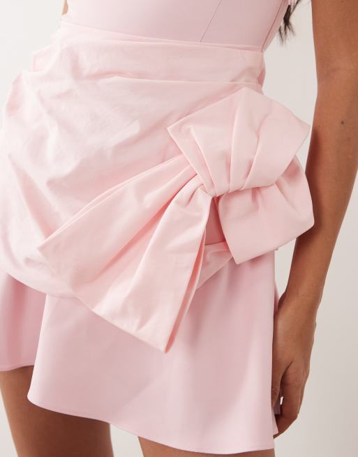 ASOS LUXE – Minikleid in Rosa mit strukturiertem Schleifendetail und drapiertem Rock, 2 von 4