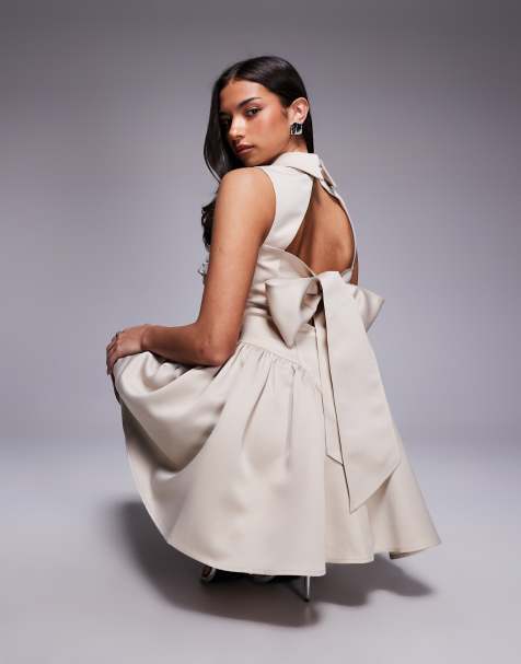 ASOS LUXE – Minikleid in Steinbeige mit Knopfleiste, Kragen und gerafften Details - view 1