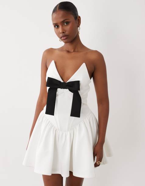 ASOS LUXE – Minikleid in Weiß mit Samtschleife - view 1