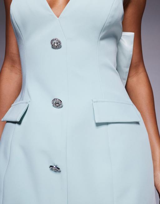 ASOS LUXE – Mintgrön, figursydd, strukturerad miniklänning med rosett baktill, 2 av 4