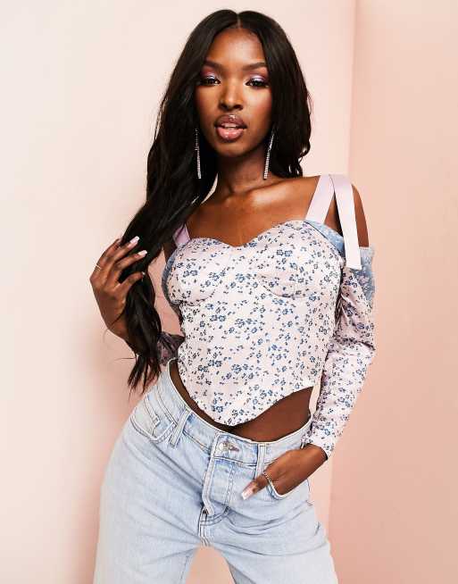 Boning Detail Floral Corset Crop Top