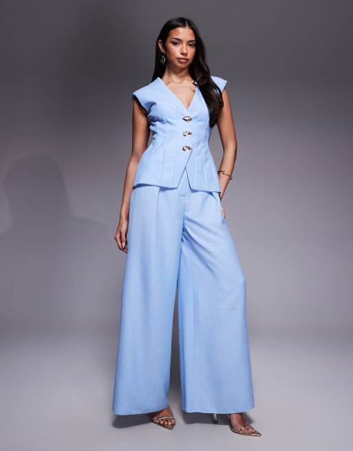 ASOS LUXE – Niebieski zestaw z domieszką lnu: spodnie i kamizelka, 3 z 3