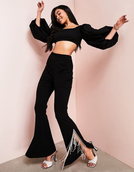 ASOS LUXE – Oberteil aus Baumwolle in Schwarz mit kurzem Schnitt und Puffärmeln, 2 von 4