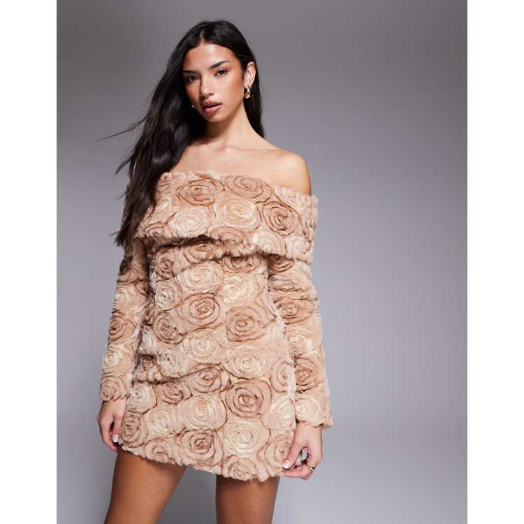 fur brown dress Dress with Fur S